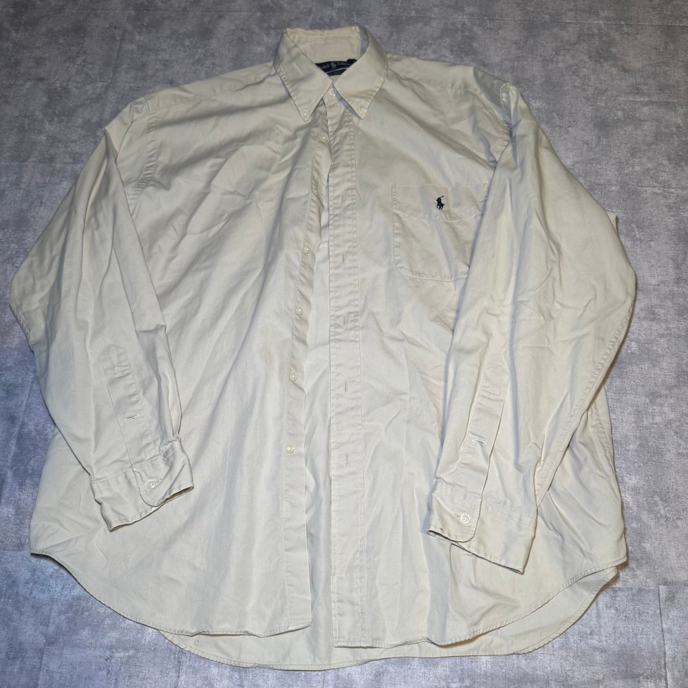 Ralph Lauren Big Shirt Mens Large Khaki Tan Cotton Button Down Pony Logo L